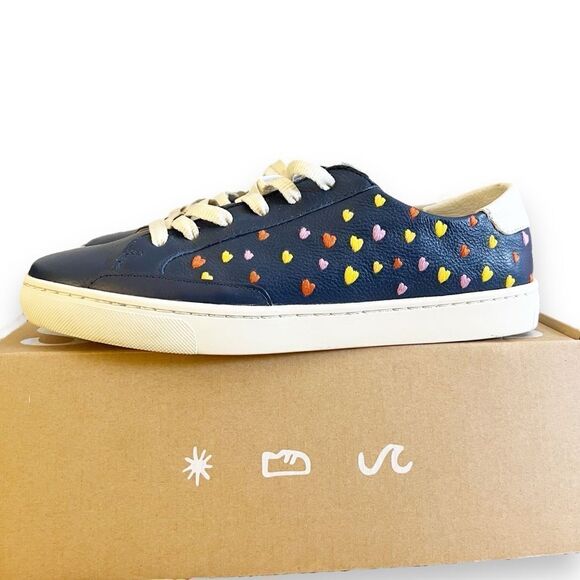 Soludos Queen Of Hearts Genuine Leather Embroidered Ibiza Sneakers, Blue Size 10 - Picture 6 of 15